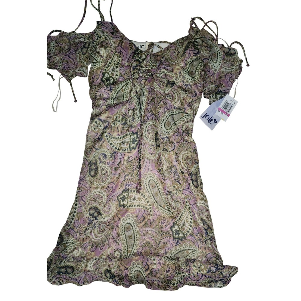 Jolt‎ Day Pink Mauve Mist Paisley Cold Shoulder Lace Up Dress XXS
